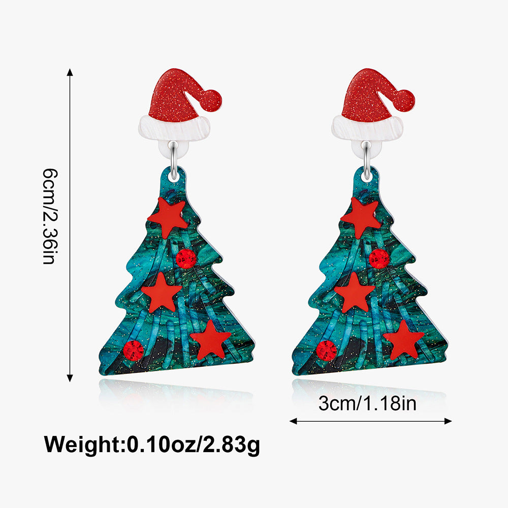 Wholesale Christmas tree atmosphere hollow five-pointed star diamond earrings